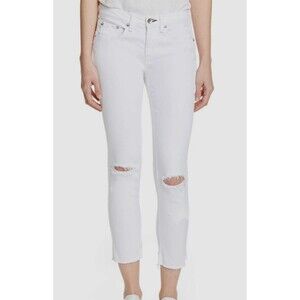 Rag & Bone DRE White Low Rise Ankle Slim Boyfriend Jeans Distressed Size  31